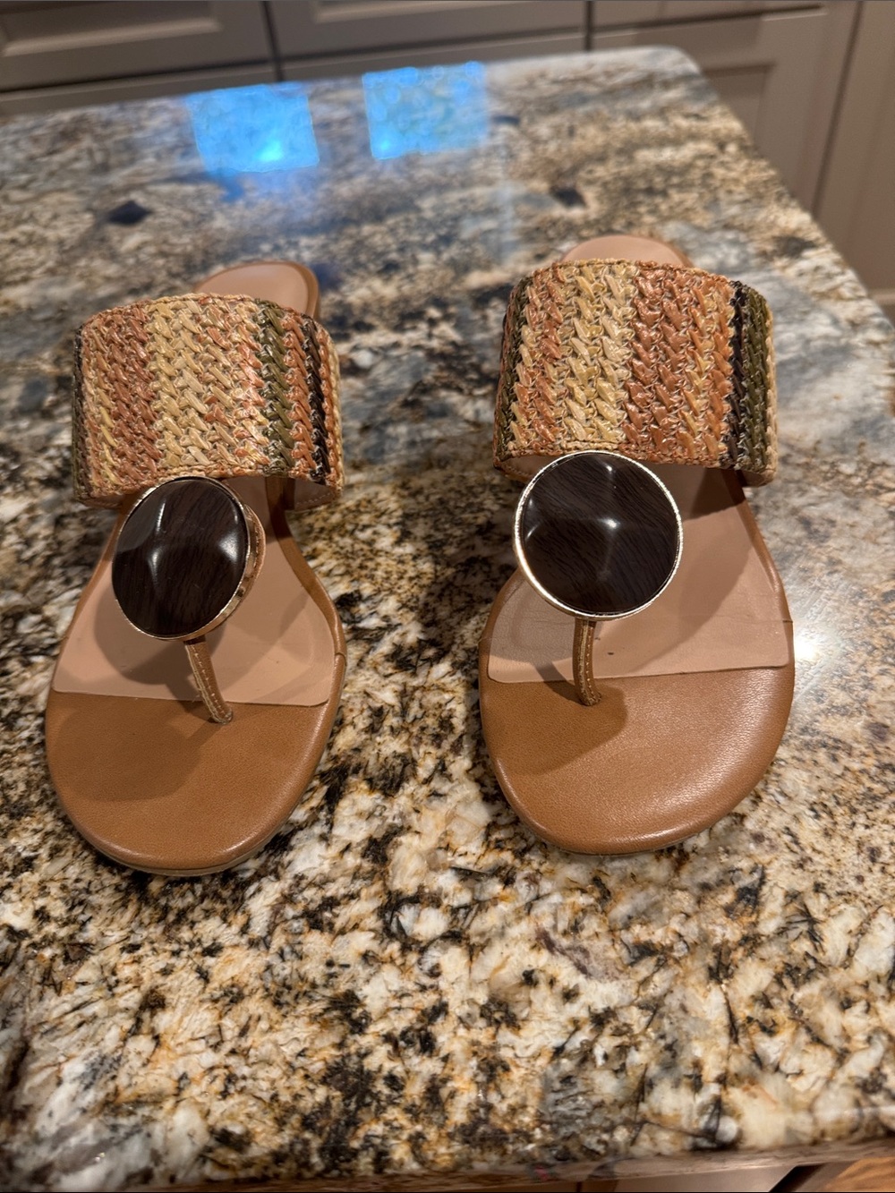 Style & Co. Multicolor Woven Thong Sandals with Brown Accents